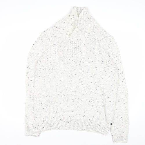 Chaps Men's White Chunky Knit Shawl Collar Jumper Size L