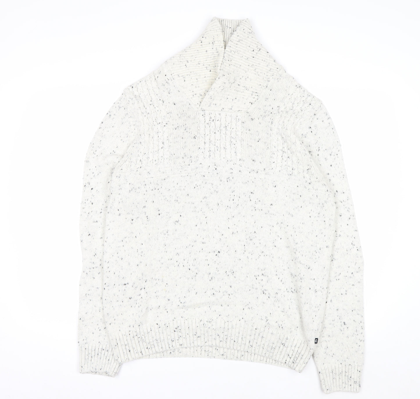 Chaps Men's White Chunky Knit Shawl Collar Jumper Size L