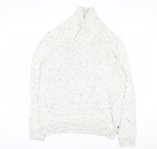 Chaps Men's White Chunky Knit Shawl Collar Jumper Size L