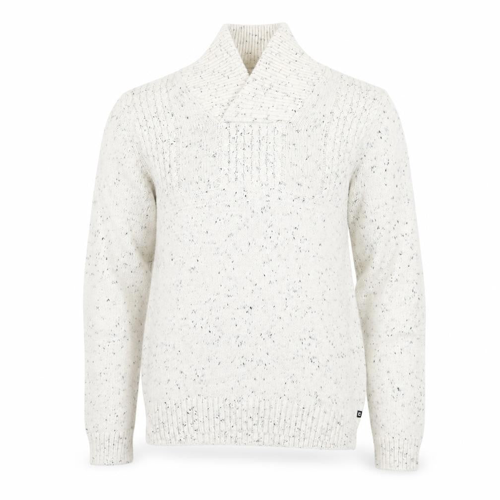 Front view of Chaps Men's White Chunky Knit Shawl Collar Jumper, size L