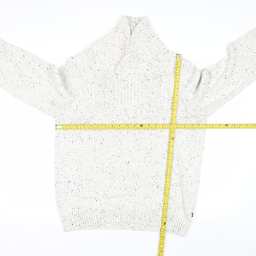 Chaps Men's White Chunky Knit Shawl Collar Jumper Size L