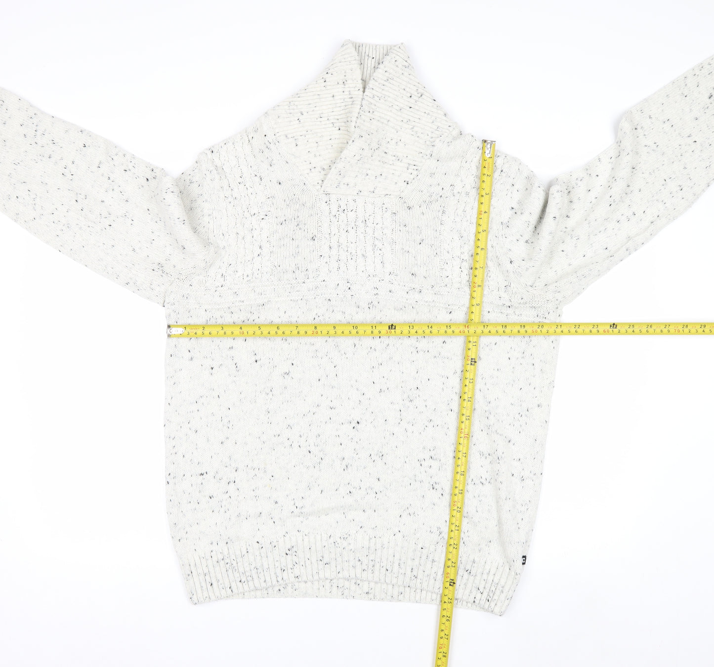 Chaps Men's White Chunky Knit Shawl Collar Jumper Size L