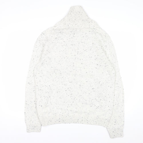 Chaps Men's White Chunky Knit Shawl Collar Jumper Size L