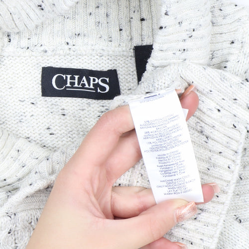 Chaps Men's White Chunky Knit Shawl Collar Jumper Size L