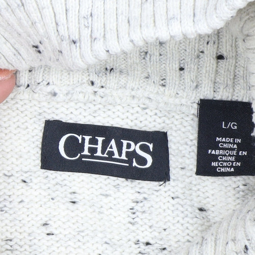 Chaps Men's White Chunky Knit Shawl Collar Jumper Size L
