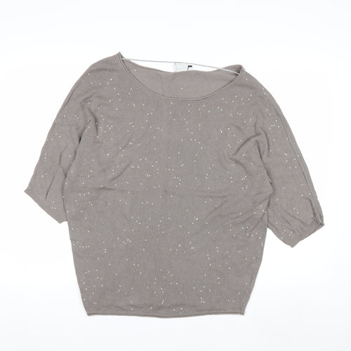 Miss Captain Trend Women’s Beige Sequin 3/4 Sleeve Cotton Jumper M