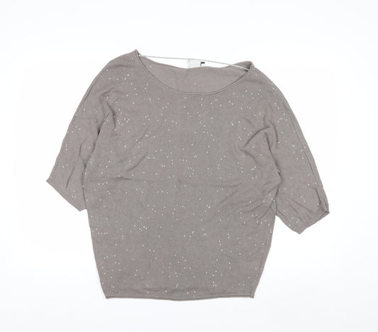 Miss Captain Trend Women’s Beige Sequin 3/4 Sleeve Cotton Jumper M