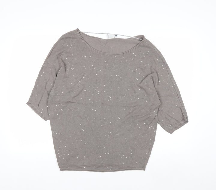 Miss Captain Trend Women’s Beige Sequin 3/4 Sleeve Cotton Jumper M
