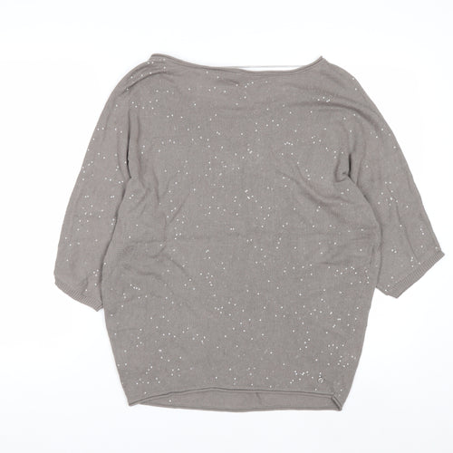 Miss Captain Trend Women’s Beige Sequin 3/4 Sleeve Cotton Jumper M