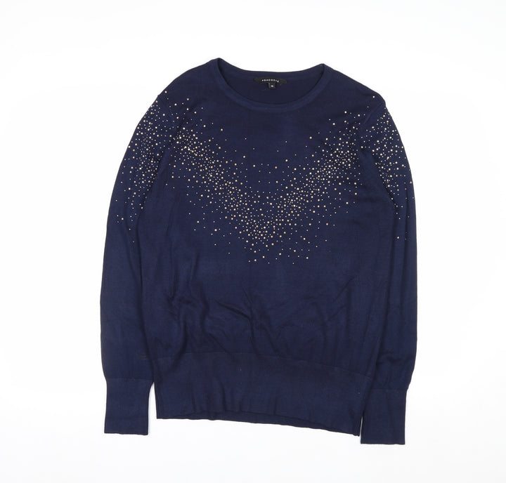 Peacocks Women Blue Beaded Crew Neck Long Sleeve Jumper Size 14