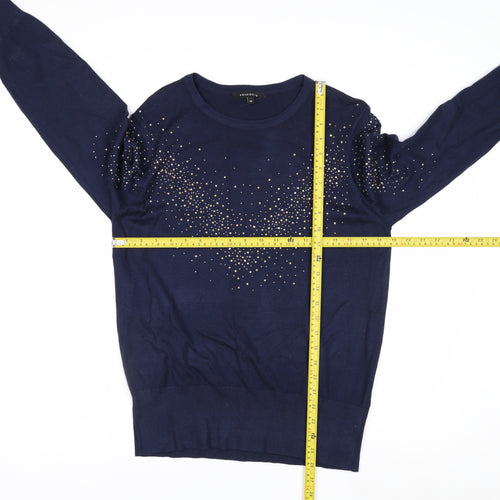 Peacocks Women Blue Beaded Crew Neck Long Sleeve Jumper Size 14