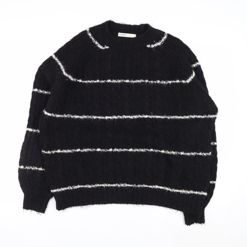 Pull&Bear Women Black Striped Chunky Knit Pullover Jumper XS