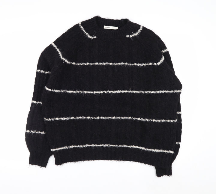 Pull&Bear Women Black Striped Chunky Knit Pullover Jumper XS