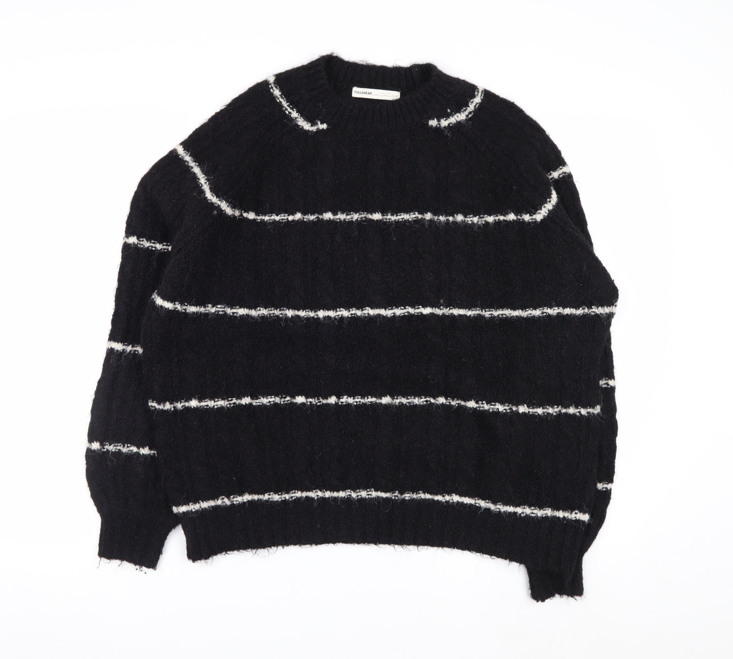 Pull&Bear Women Black Striped Chunky Knit Pullover Jumper XS
