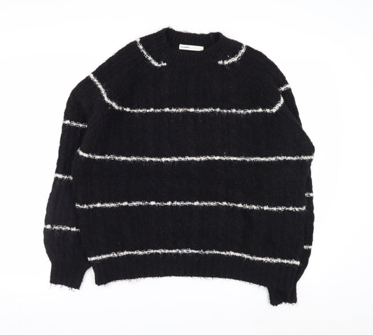 Pull&Bear Women Black Striped Chunky Knit Pullover Jumper XS