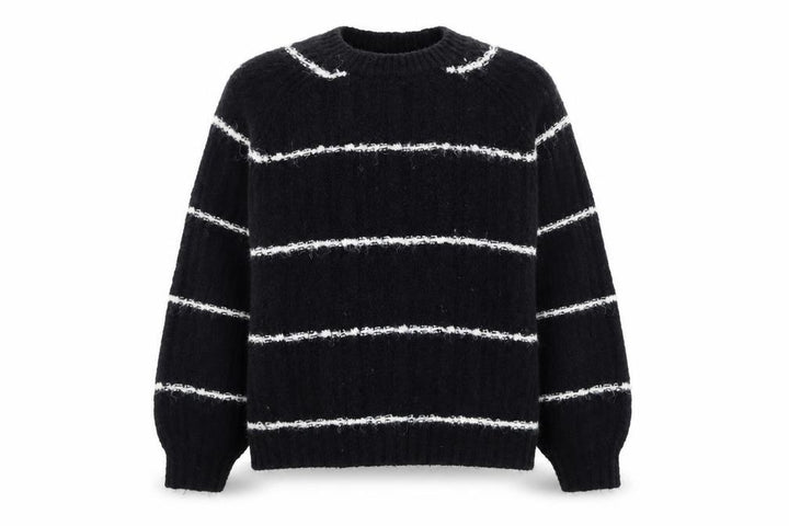 Pull&Bear Women Black Striped Chunky Knit Pullover Jumper XS