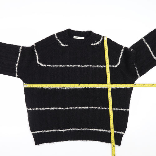 Pull&Bear Women Black Striped Chunky Knit Pullover Jumper XS