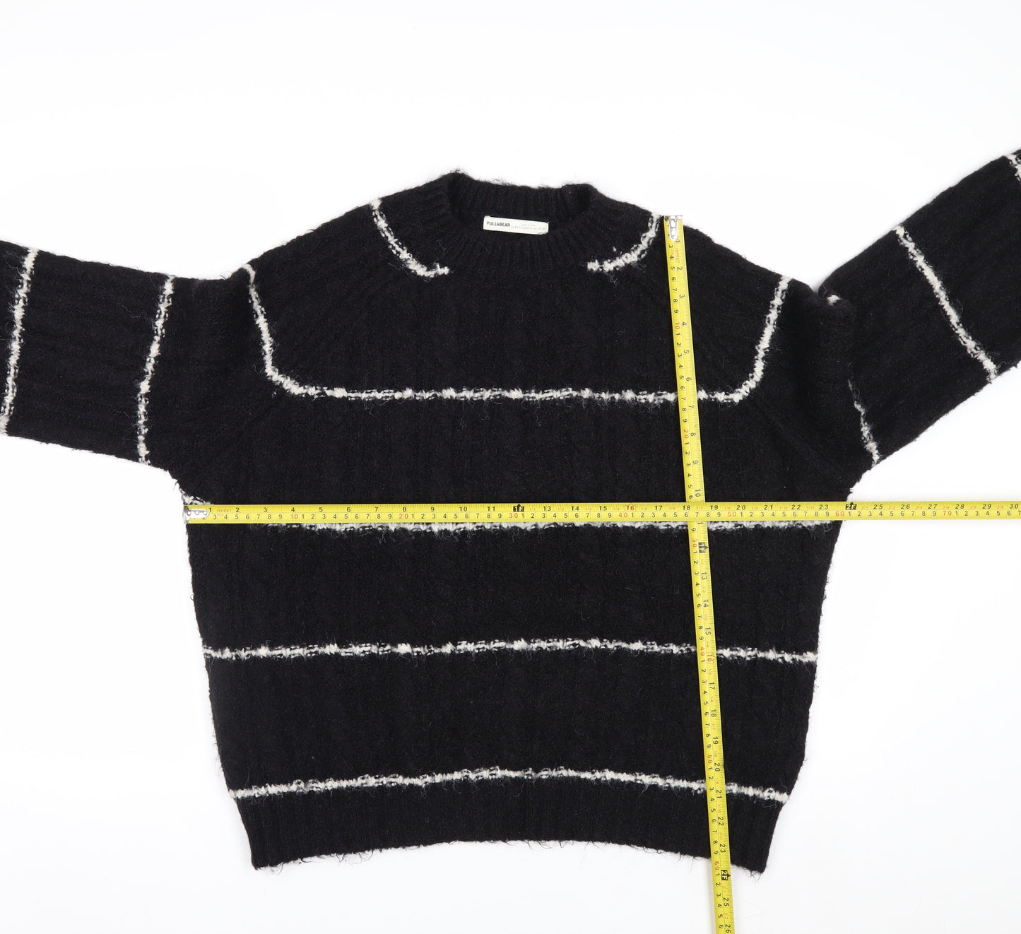 Pull&Bear Women Black Striped Chunky Knit Pullover Jumper XS