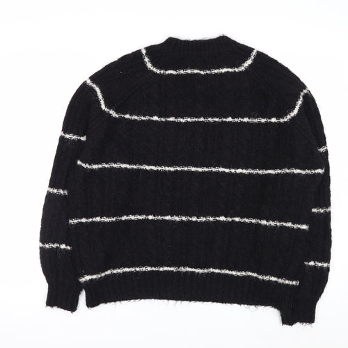 Pull&Bear Women Black Striped Chunky Knit Pullover Jumper XS