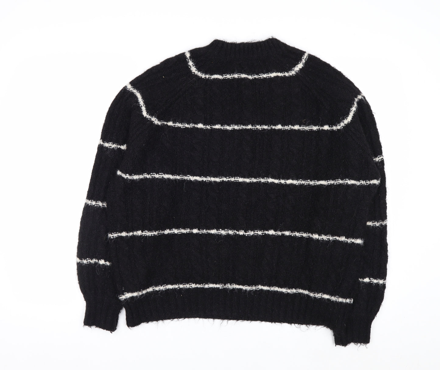 Pull&Bear Women Black Striped Chunky Knit Pullover Jumper XS