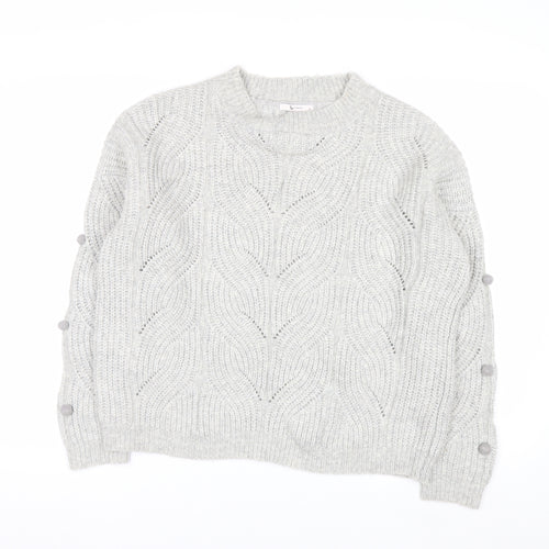 Tu Women Grey Cable-Knit Jumper Size 14 Wool Blend Button Detail