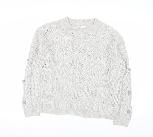 Tu Women Grey Cable-Knit Jumper Size 14 Wool Blend Button Detail