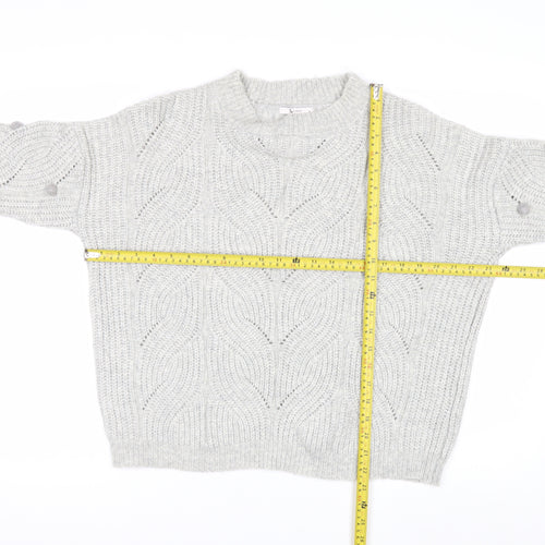 Tu Women Grey Cable-Knit Jumper Size 14 Wool Blend Button Detail