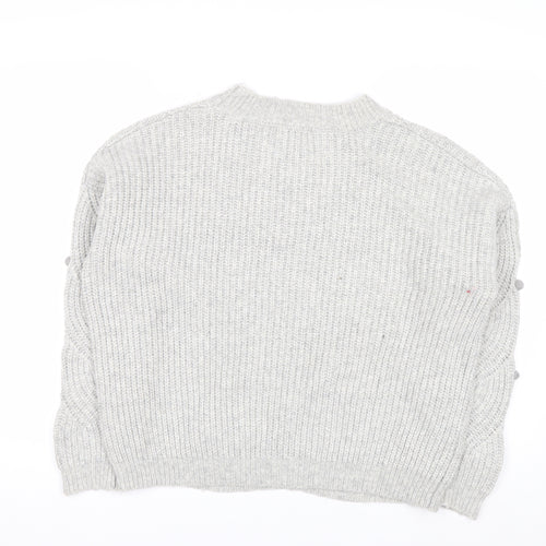 Tu Women Grey Cable-Knit Jumper Size 14 Wool Blend Button Detail