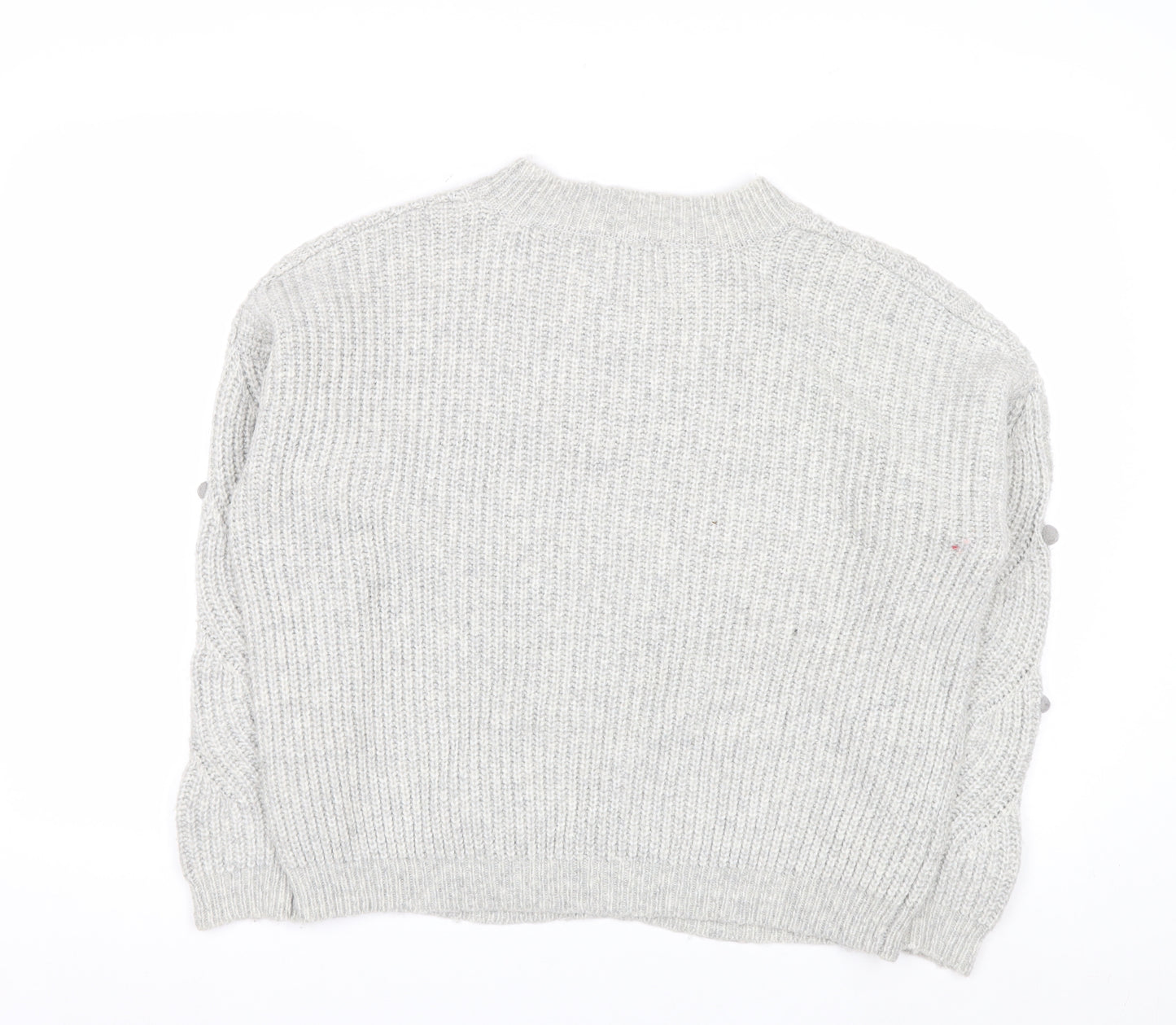 Tu Women Grey Cable-Knit Jumper Size 14 Wool Blend Button Detail