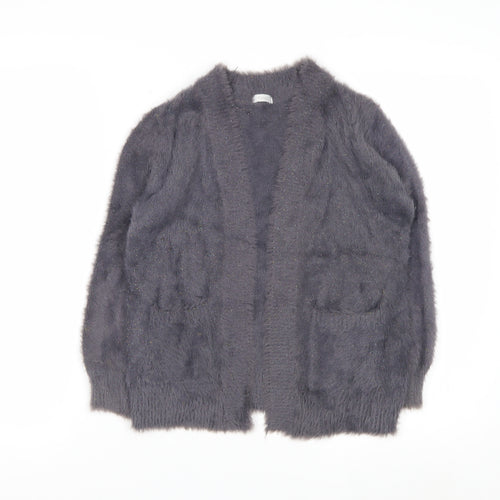 Next Girls Grey Fluffy Cardigan 8 Years Nylon Polyester Blend Stylish Soft Knit