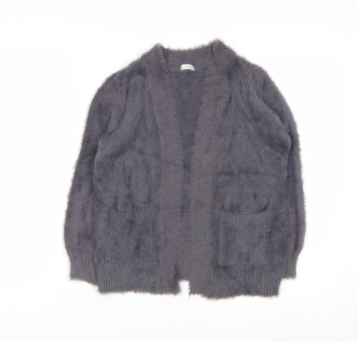 Next Girls Grey Fluffy Cardigan 8 Years Nylon Polyester Blend Stylish Soft Knit