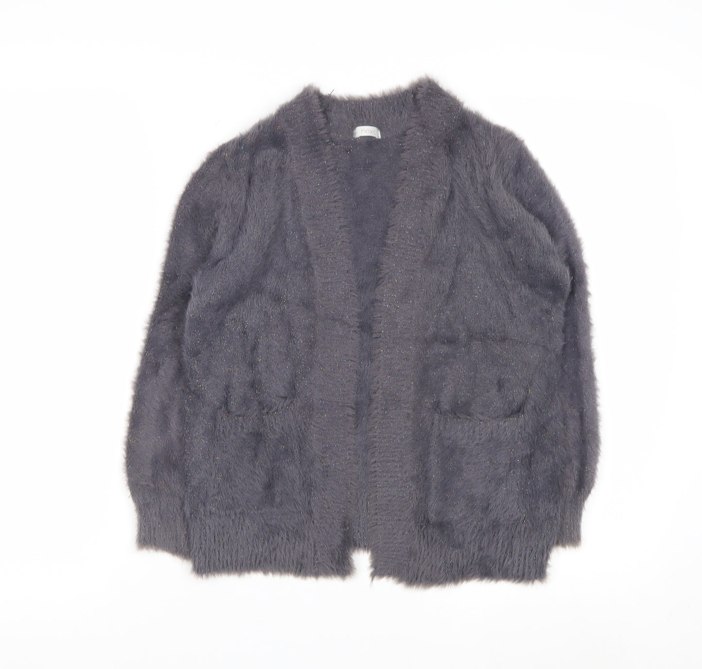 Next Girls Grey Fluffy Cardigan 8 Years Nylon Polyester Blend Stylish Soft Knit