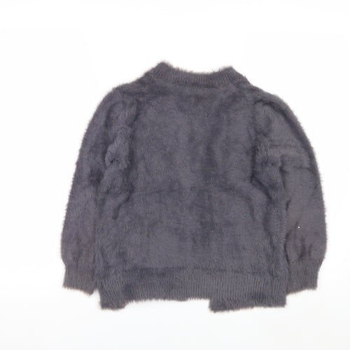 Next Girls Grey Fluffy Cardigan 8 Years Nylon Polyester Blend Stylish Soft Knit
