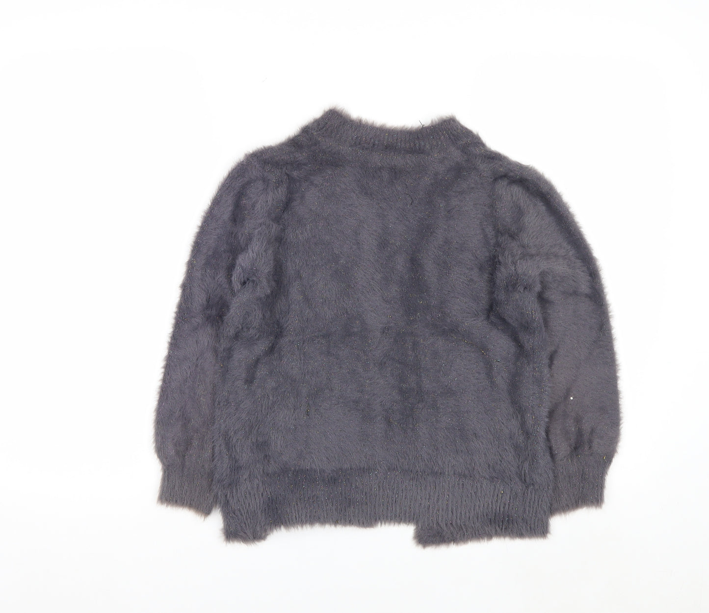 Next Girls Grey Fluffy Cardigan 8 Years Nylon Polyester Blend Stylish Soft Knit