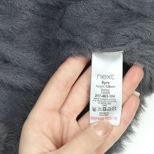 Next Girls Grey Fluffy Cardigan 8 Years Nylon Polyester Blend Stylish Soft Knit
