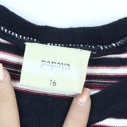 Papaya Women’s Multicoloured Striped Crew Neck Cotton Jumper Size 16