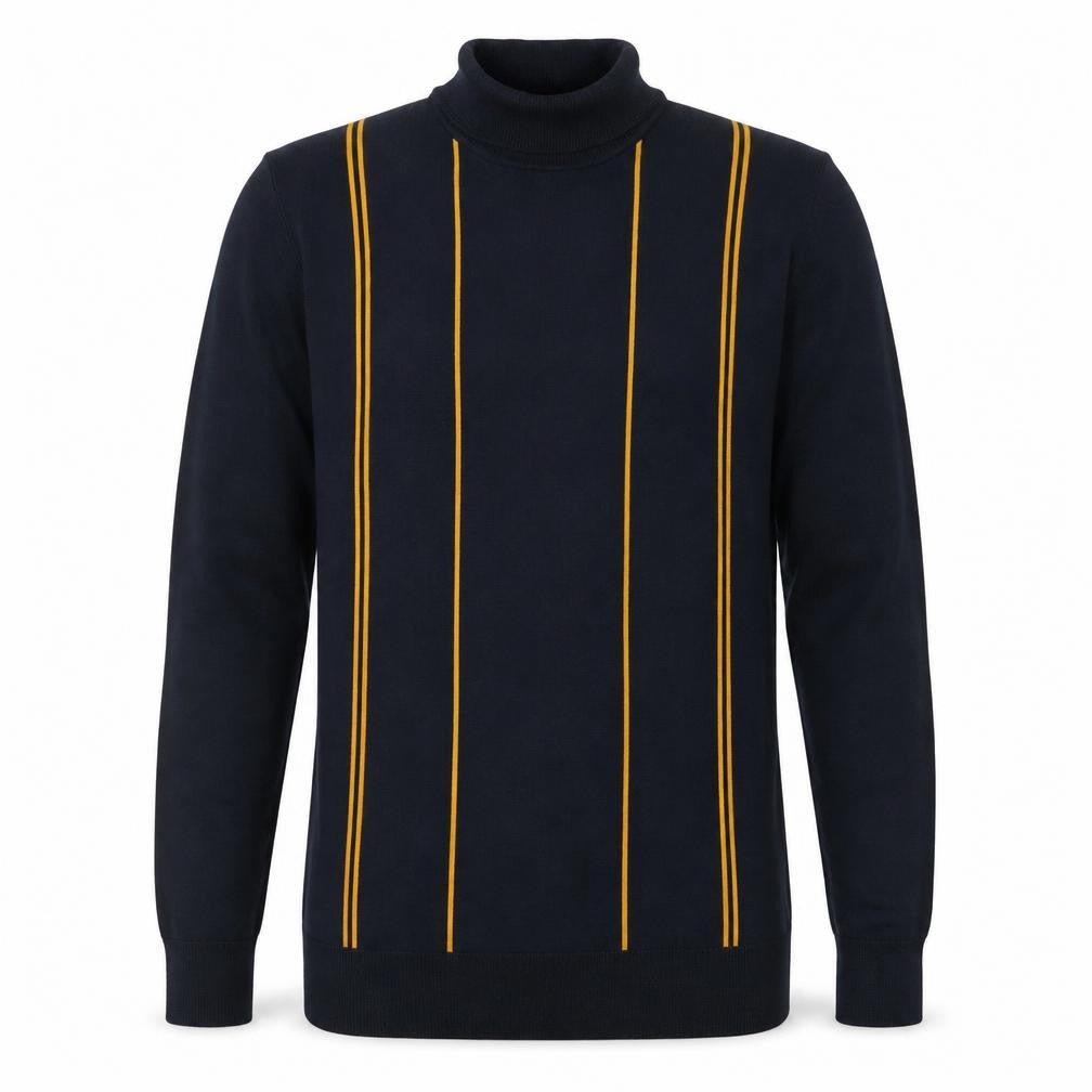Front view of Next Men’s Blue Roll Neck Striped Knit Jumper, size M