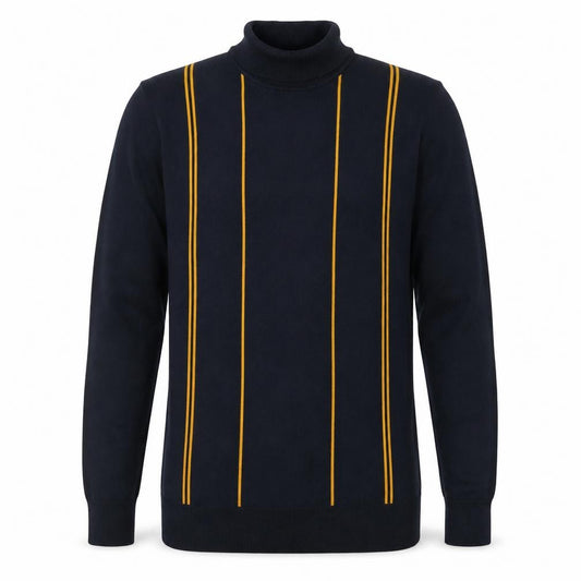 Front view of Next Men’s Blue Roll Neck Striped Knit Jumper, size M