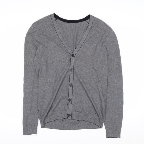 Hugo Boss Men's Grey Cotton V-Neck Button Cardigan M