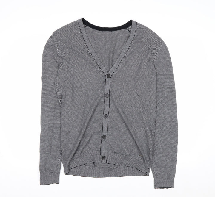 Hugo Boss Men's Grey Cotton V-Neck Button Cardigan M
