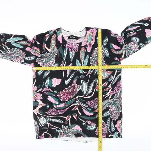 Desigual Women Black Multicoloured Floral Crew Neck Jumper XL