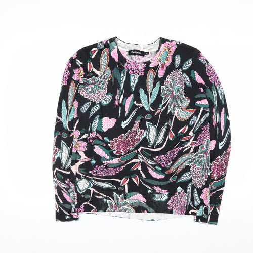 Desigual Women Black Multicoloured Floral Crew Neck Jumper XL