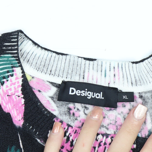 Desigual Women Black Multicoloured Floral Crew Neck Jumper XL