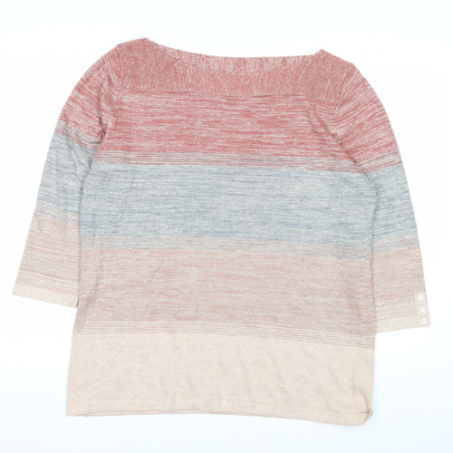 Next Womens Multicoloured Stripe Knit Jumper Size 18 Boat Neck 3/4 Sleeve