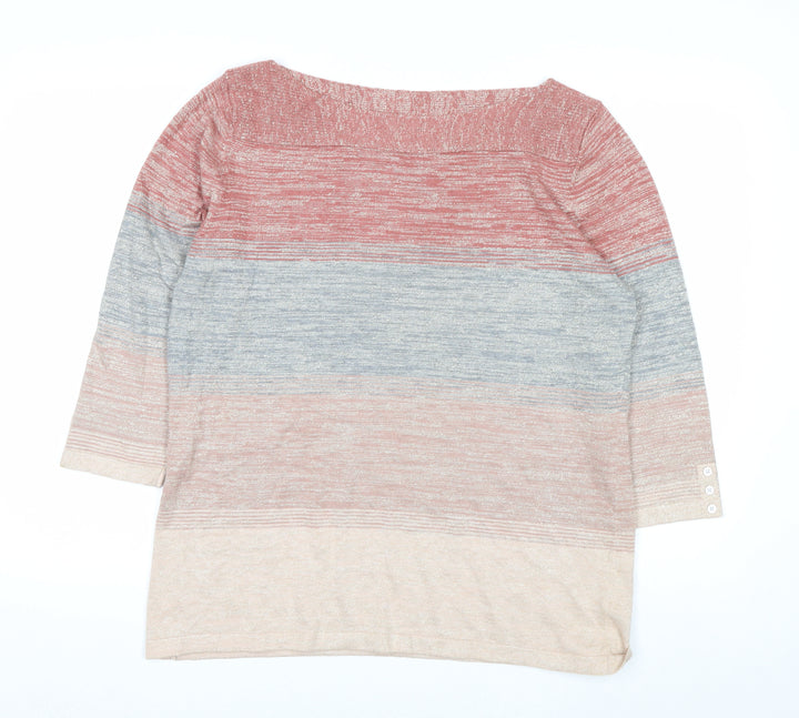 Next Womens Multicoloured Stripe Knit Jumper Size 18 Boat Neck 3/4 Sleeve