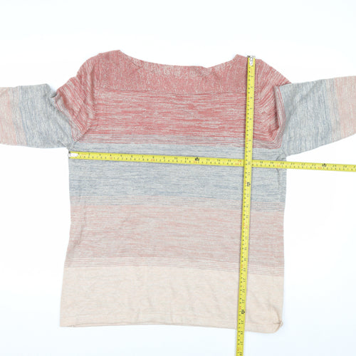 Next Womens Multicoloured Stripe Knit Jumper Size 18 Boat Neck 3/4 Sleeve