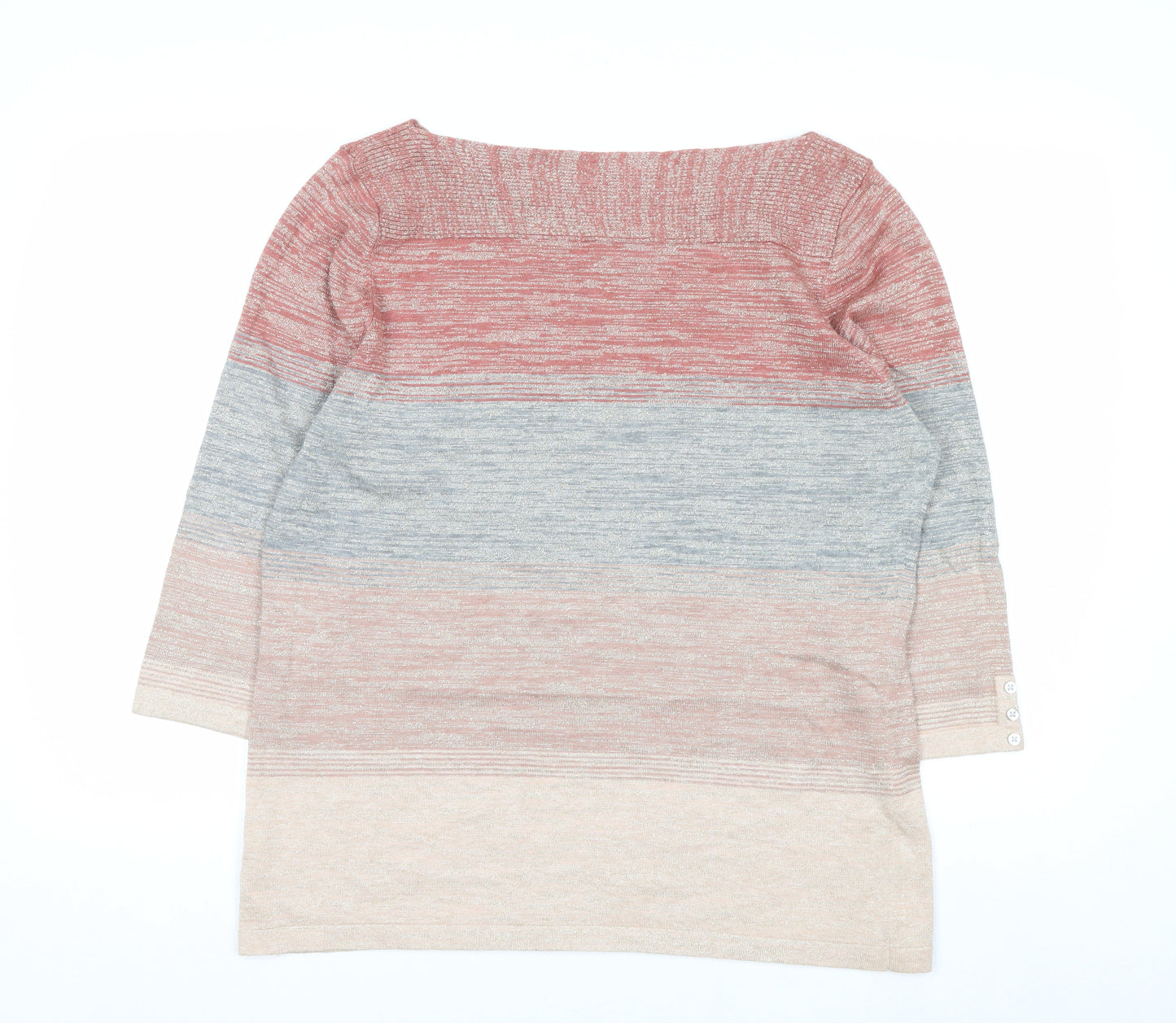 Next Womens Multicoloured Stripe Knit Jumper Size 18 Boat Neck 3/4 Sleeve