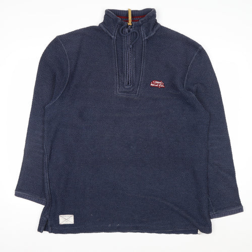 Weird Fish Mens Blue 1/4 Zip Waffle Knit Jumper Size L