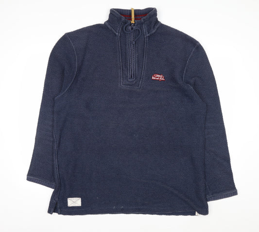 Weird Fish Mens Blue 1/4 Zip Waffle Knit Jumper Size L