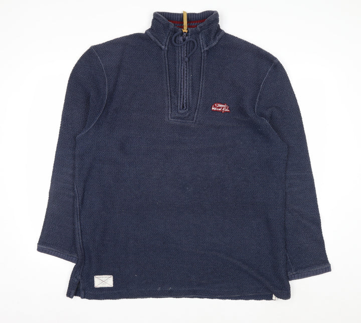 Weird Fish Mens Blue 1/4 Zip Waffle Knit Jumper Size L